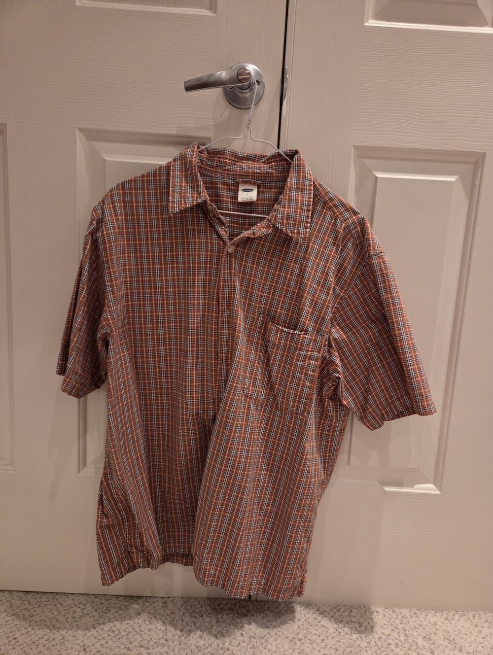 Old Navy Men's Short-Sleeve Plaid Button-Up Shirt - Orange